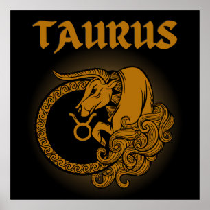 Mörk Zodiak - Oxen   Medeltida Astrologi Konst Poster