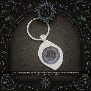Mörk Zodiak: Skytten födelsestecken Svart & Silver Swirl Silverfärgad Nyckelring