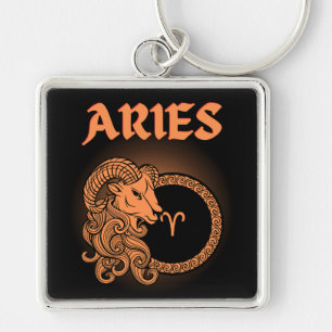 Mörk Zodiak - Väduren Medeltida astrologi konst Fyrkantig Silverfärgad Nyckelring