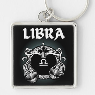 Mörk Zodiak - Vågen Medeltida astrologisk konst Fyrkantig Silverfärgad Nyckelring