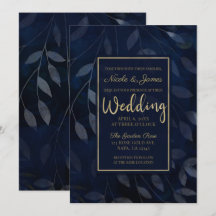 Mörka Blå Botaniska Blad Moderna Chic Bröllop