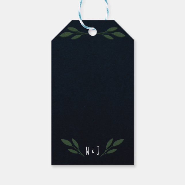 Mörka blå och gröna blad Grönska Rustik bröllop Presentetikett (Framsidan)