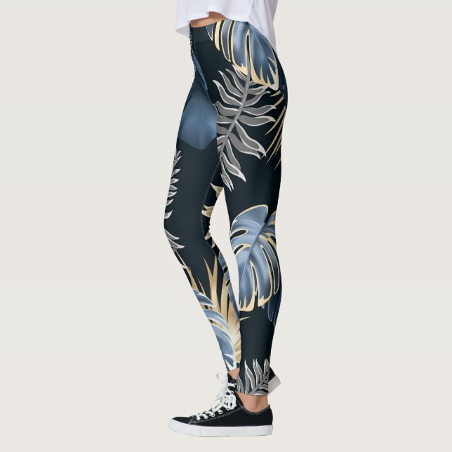 mörka blad tropiska växter   leggings (Vänster)