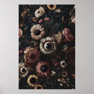 Mörka blommor med ögonutskrift, underliga blommor poster