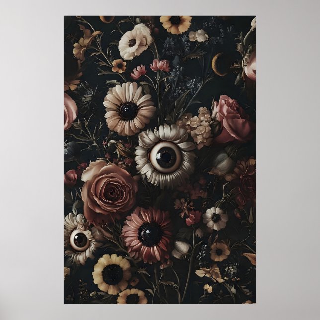 Mörka blommor med ögonutskrift, underliga blommor poster (Framsidan)