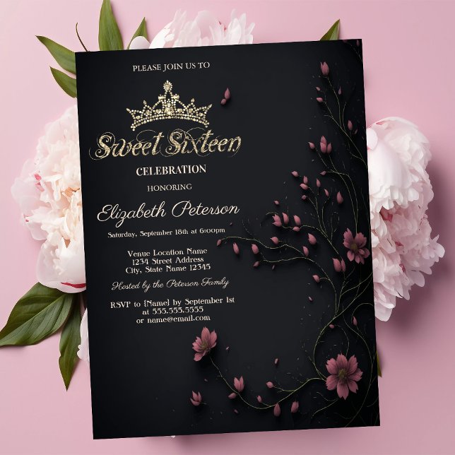 Mörka blommor Mörk gotisk Sweet 16 Inbjudningar (Skapare uppladdad)