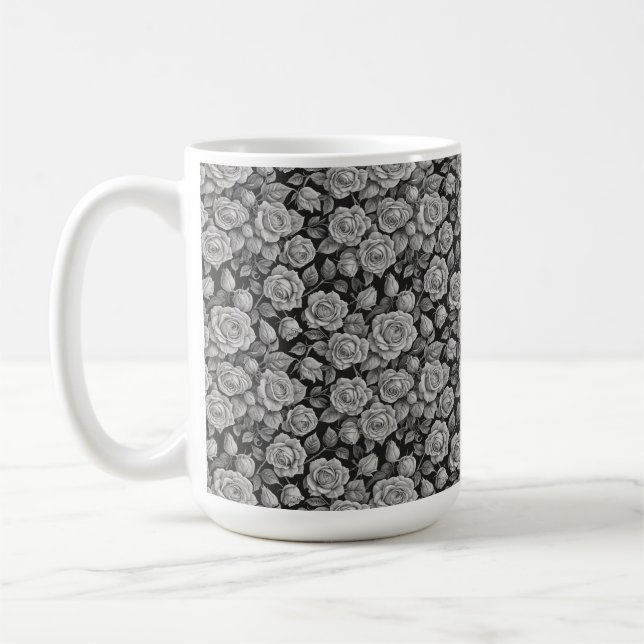 Mörka Blommor Svarta Gråa Rosor Estetik Kaffemugg (Vänster)