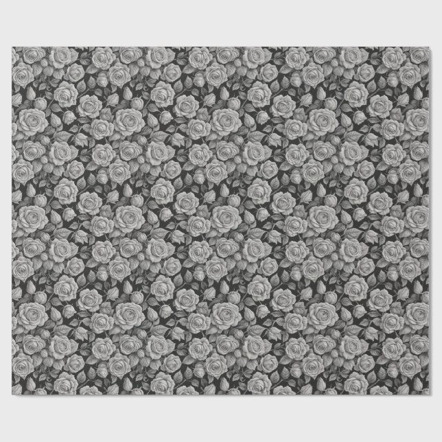 Mörka Blommor Svarta Gråa Rosor Estetik Presentpapper (Platt)