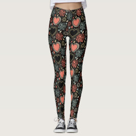 Mörka Blommors Glädje: Blommönster utan Sömmar Leggings