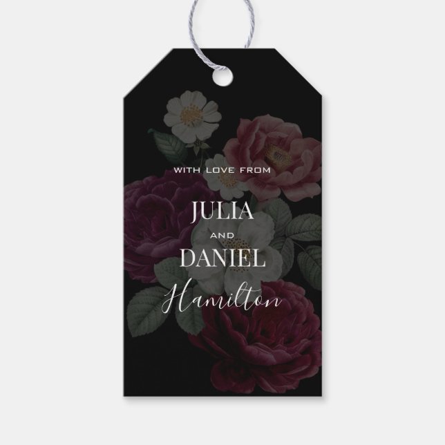 Mörka blomster moderna presentkort presentetikett (Framsidan)