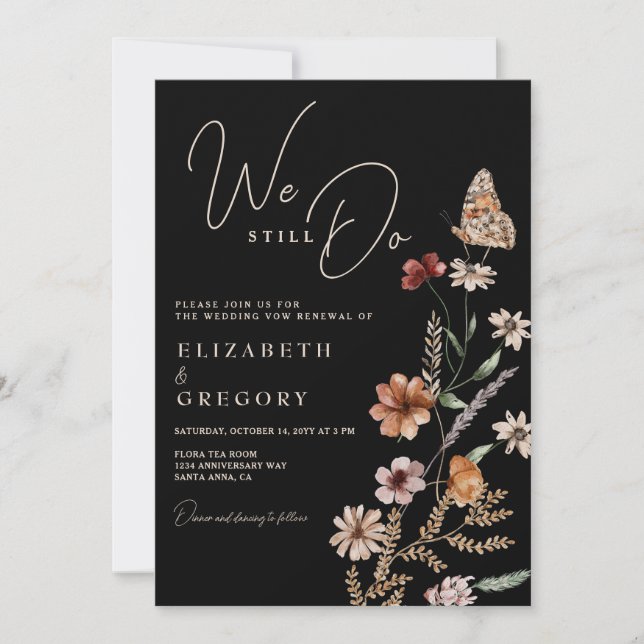 Mörka Boho Vildblommor Vi Förnyar Vår Löfte Inbjudningar (Framsida)