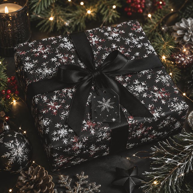 Mörka gotiska snöflingor jul presentpapper (Skapare uppladdad)