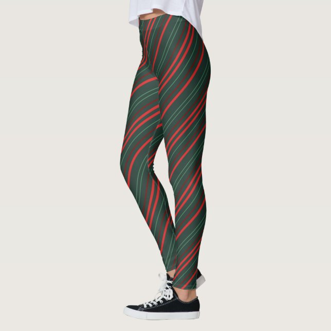 Mörka gröna och mörka röda ränder leggings (Vänster)