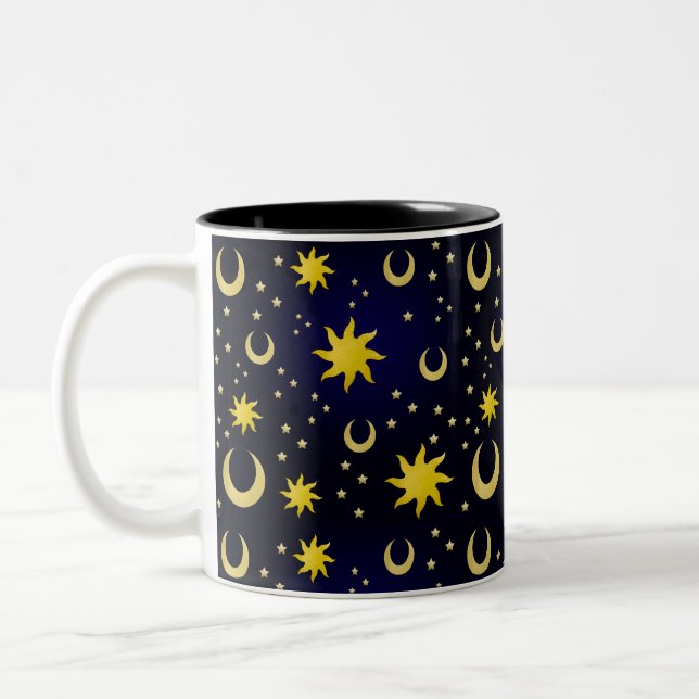 Mörka himmelska solar, månar och stjärnor Två-Tonad mugg (Vänster)