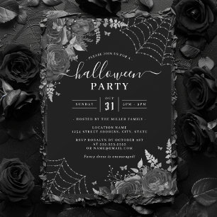 Mörka kusliga blommiga spindelnät Halloween-fest Inbjudningar