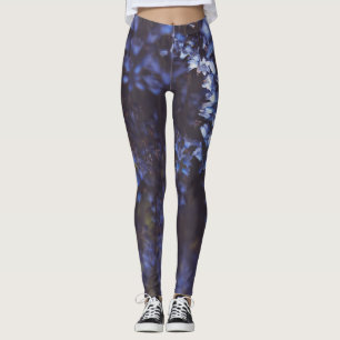 Mörka lila blå blommor leggings