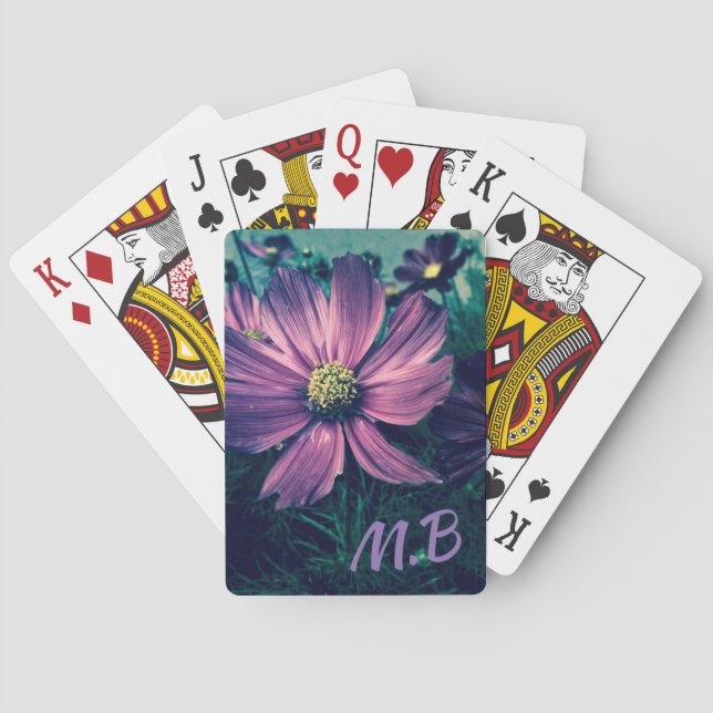 Mörka lila blommor Foto Konst Monogram Casinokort (Baksidan)