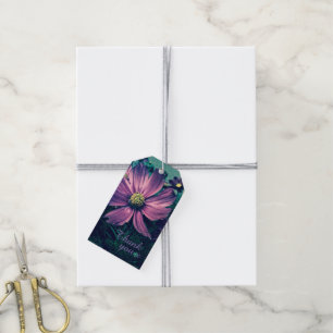 Mörka lila blommor Foto Konst Tack Presentetikett