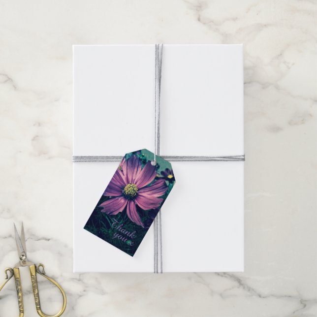 Mörka lila blommor Foto Konst Tack Presentetikett (Med Snöre)