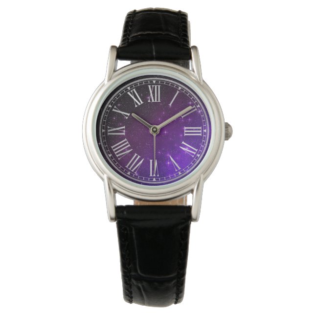 Mörka lila stjärnor Galaxy Gradient skymning Armbandsur (Framsida)