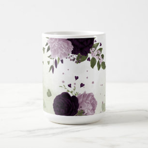mörka & ljuslila blommor grönska kaffemugg