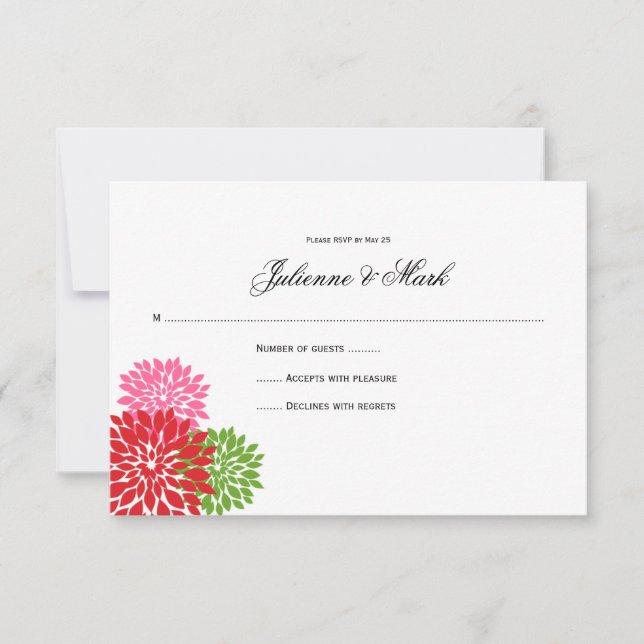 Mörka och bleka rosa limegröna blomblad RSVP OSA Kort (Framsida)