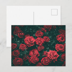 Mörka Röda Rosor Blommig Mönsterbakgrund Vykort