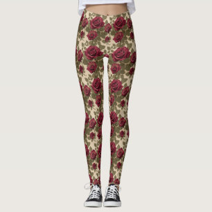 Mörka röda rosor med bleknade gröna blad leggings