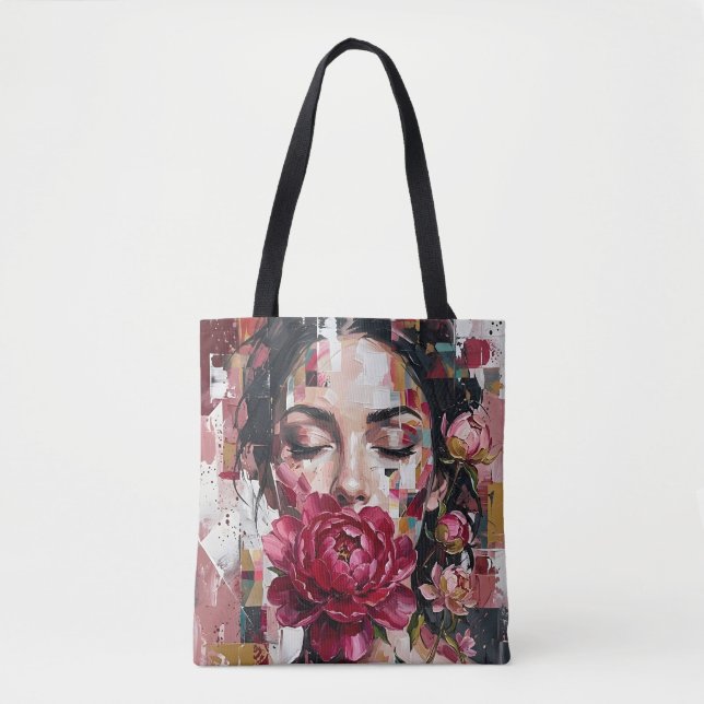 Mörka Rosa Blommor Kvinna Tygkasse (Framsida)