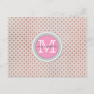 mörka rosa prickar ljusa rosa monogram vykort