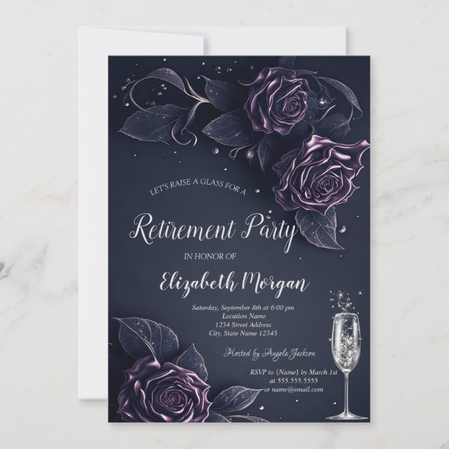 Mörka Rosor Gotisk Pensionering Inbjudningar (Framsida)