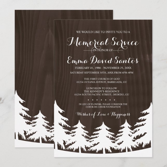 Mörka skogminnesgudstjänstinbjudan inbjudningar (Fram/baksida)