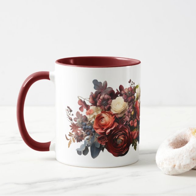 Mörka stämningsfulla blommor Burgunderrött Maroon  Mugg (Med munk)