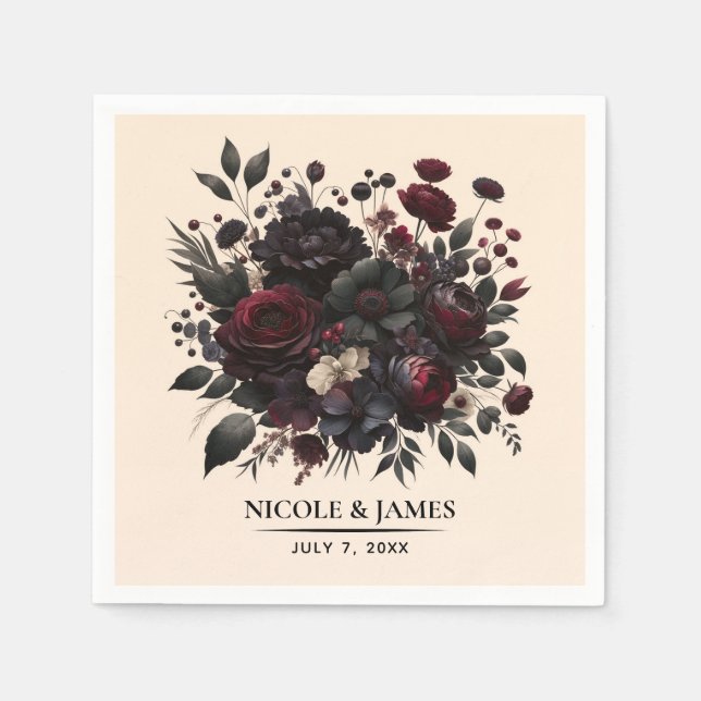 Mörka stämningsfulla blommor Elegant krämfärgad br Pappersservett (Framsidan)