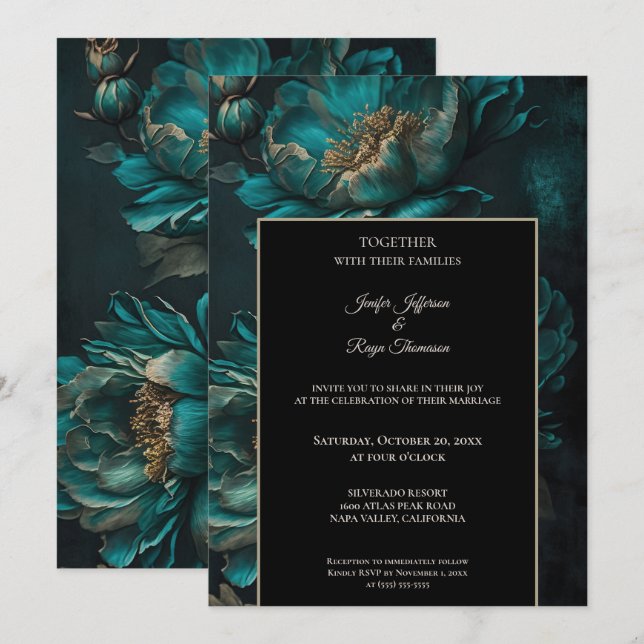 Mörka stämningsfulla blommor Foto Gotisk bröllopsi Inbjudningar (Fram/baksida)