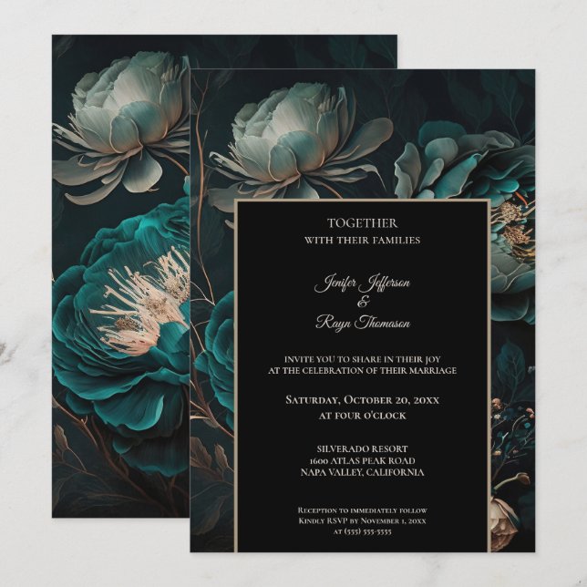 Mörka stämningsfulla blommor Foto Gotiskt bröllops Inbjudningar (Fram/baksida)