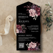 Mörka stämningsfulla blommor Svart QR-kod Bröllop