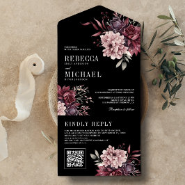 Mörka stämningsfulla blommor Svart QR-kod Bröllop
