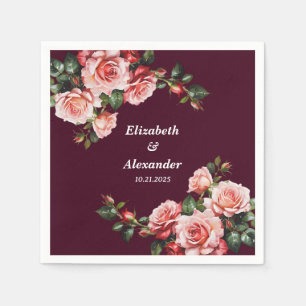 Mörka stämningsfulla rosa och röda rosor burgunder pappersservett