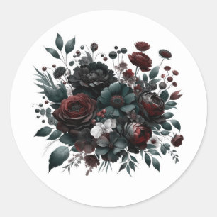 Mörka stämningsfulla skogsblommor Eleganta blomste Runt Klistermärke