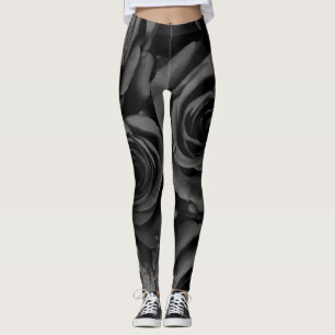 Mörka Svarta & Grå Rosor Chic Mode Leggings