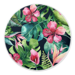 Mörka tropiska palmlöv Hibiskus blommor Ö Knopp