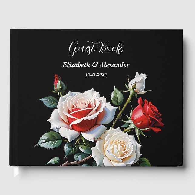 Mörka Vackra rosa vita röda rosor blommande bröllo Gästböcker (Framsida)