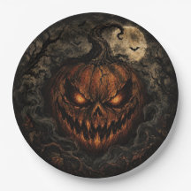 Mörka Vintage Pumpa Halloween Pappers Tallrikar