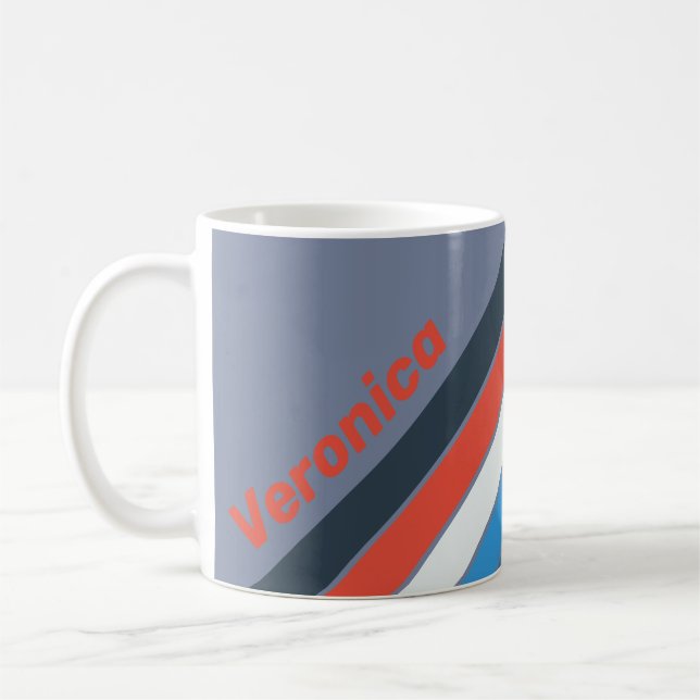 Mörka Vintage Ränder med Namn Kaffemugg (Vänster)