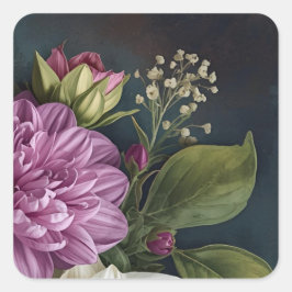 Mörka Vintageblommor Fyrkantigt Klistermärke