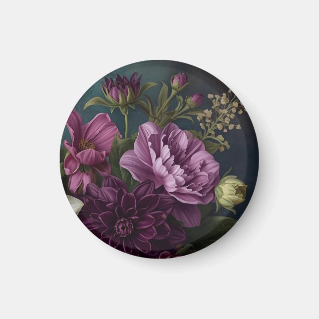 Mörka vintageblommor magnet (Framsidan)