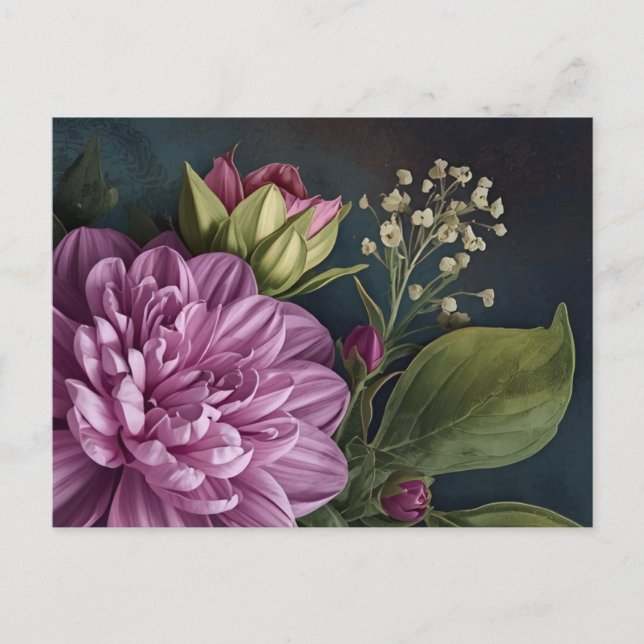 Mörka Vintageblommor Vykort (Framsida)