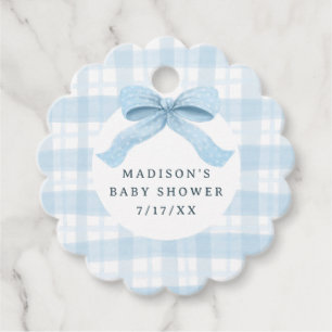 Mörkare blå vattenfärg Plade och Bow Baby Shower Gåvor Etiketter