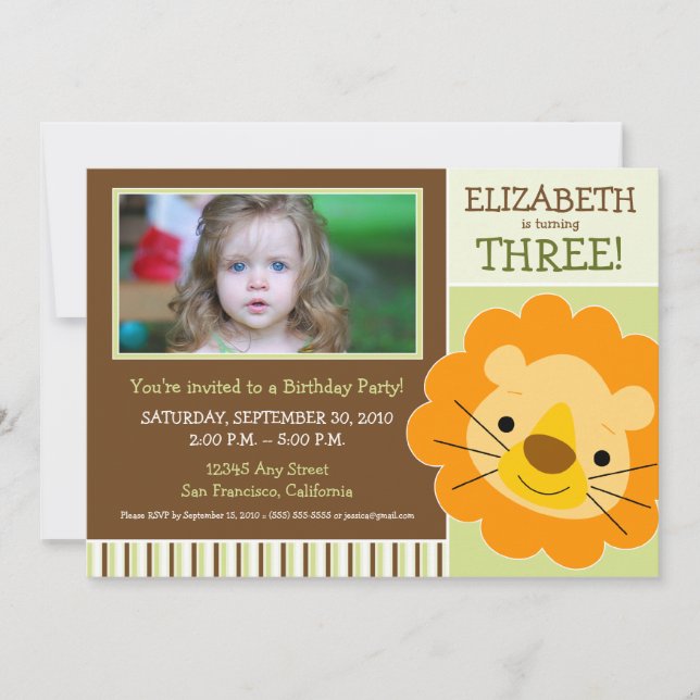 Mörkare Lejonare Flick kalas Inbjudan (sage) (Framsida)